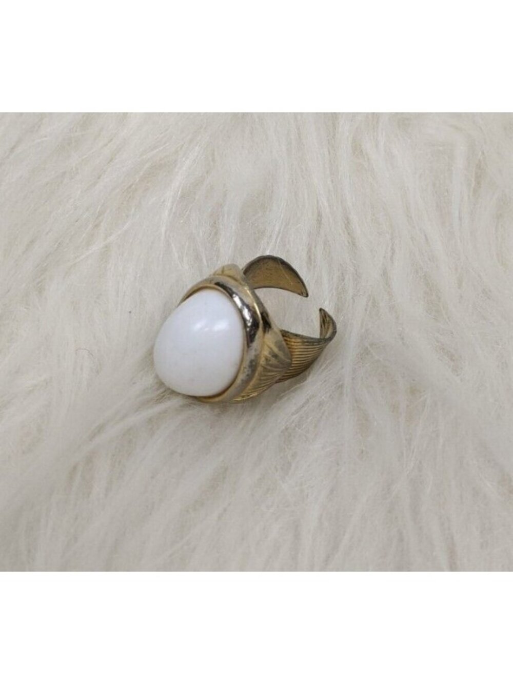 Vintage Napier High Domed White Stone Gold Tone Ring Signed